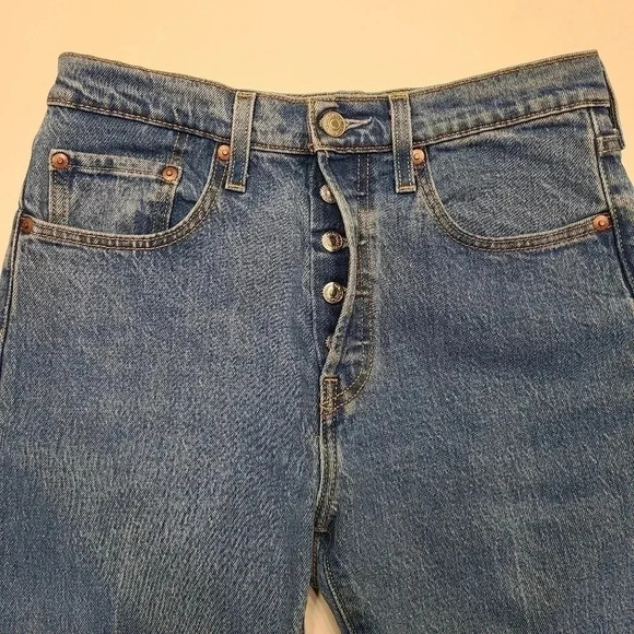 Levi's 501 S Skinny Straight Leg Jeans Blue Denim Button Fly Front 27 - Picture 5 of 16